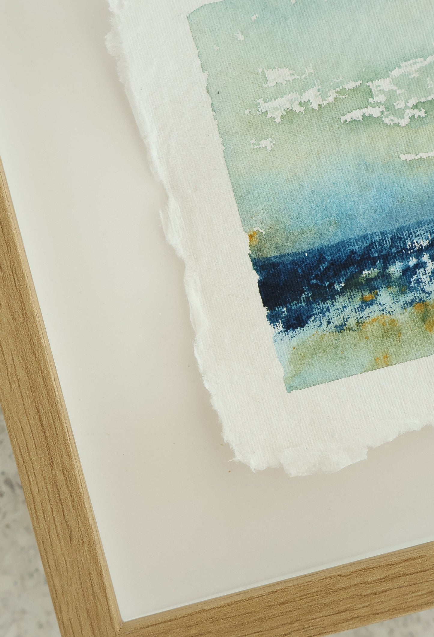 "Calming water" maalaus käsintehdylle paperille (32x23cm kehystettynä)