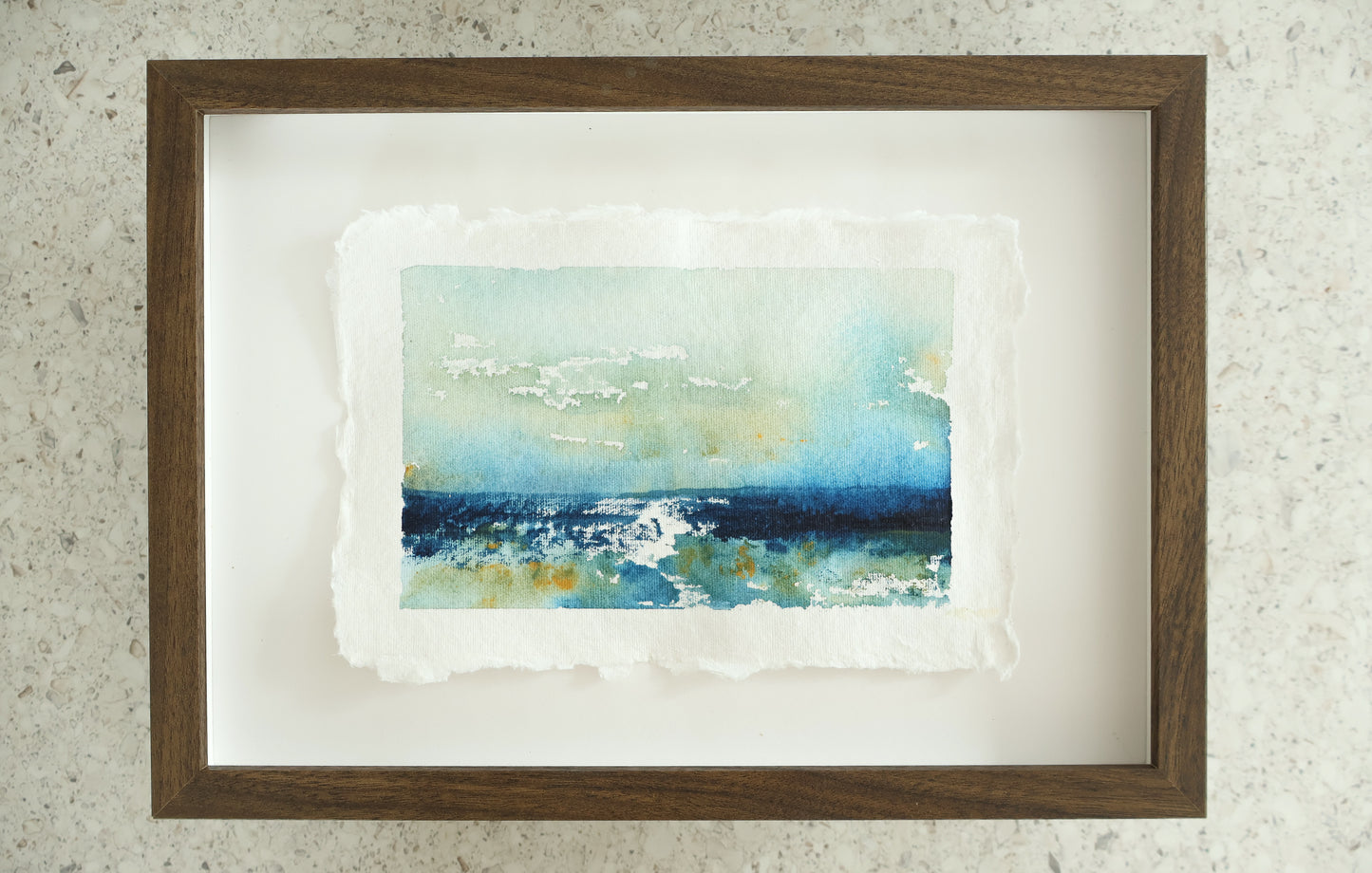 "Calming water" maalaus käsintehdylle paperille (32x23cm kehystettynä)