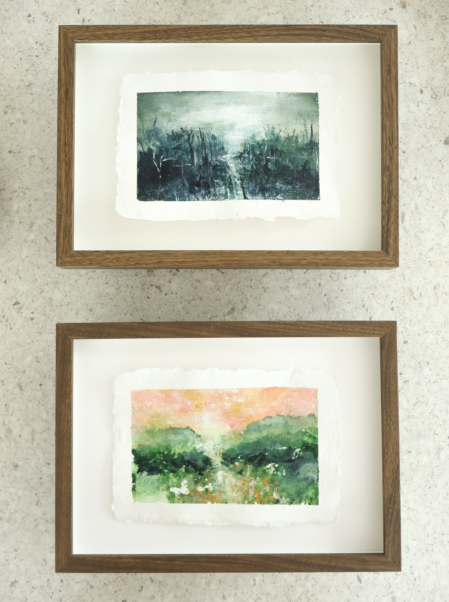 "Tones in the meadow" maalaus käsintehdylle paperille (32x23cm kehystettynä)
