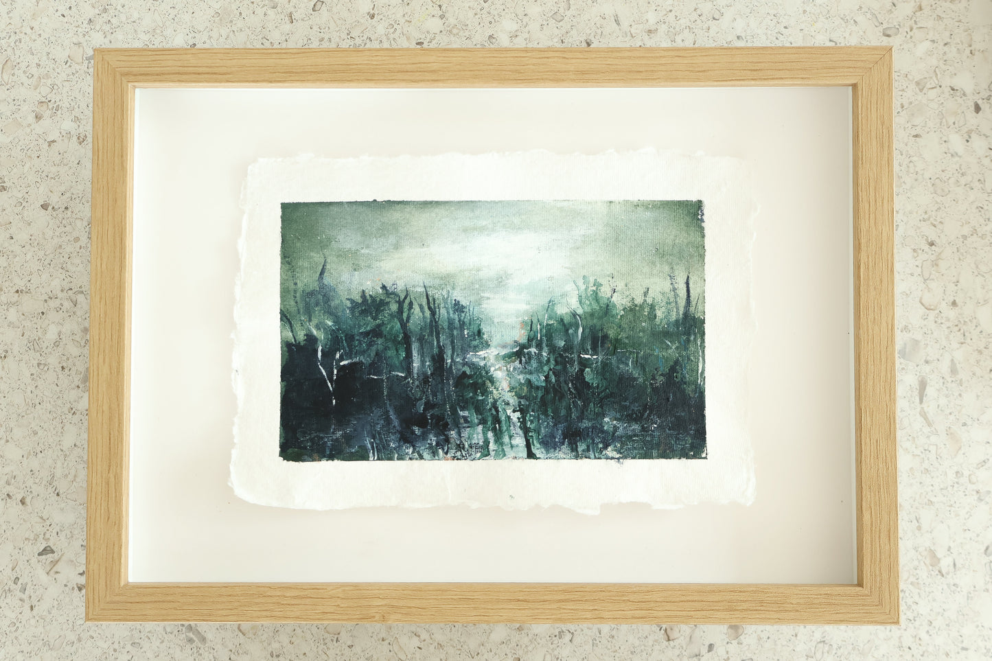 "Dusky meadow" maalaus käsintehdylle paperille (32x23cm kehystettynä)