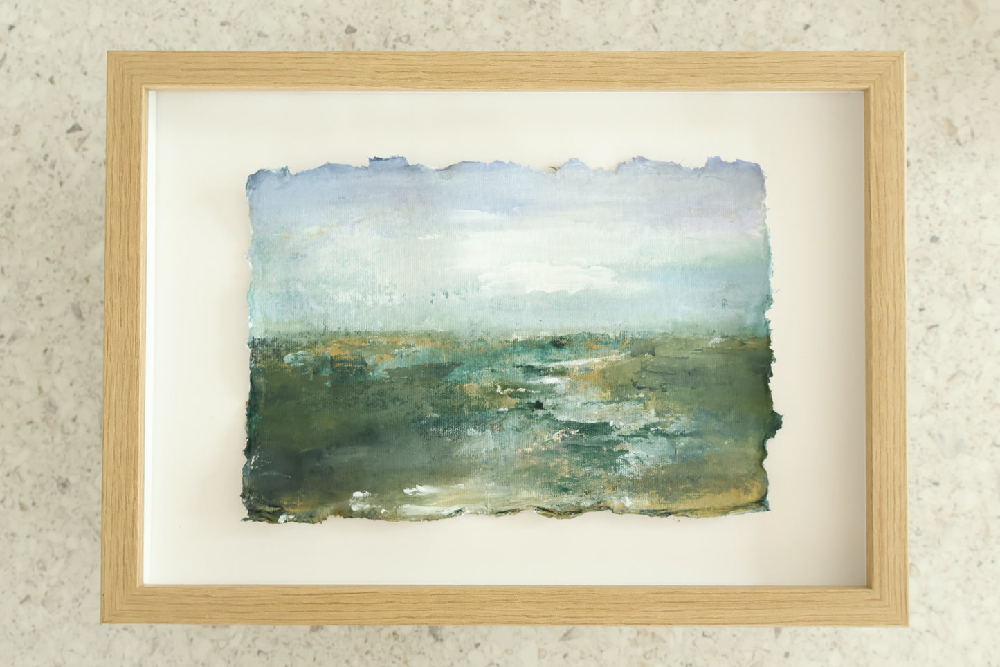 "Calm and green" maalaus käsintehdylle paperille (32x23cm kehystettynä)