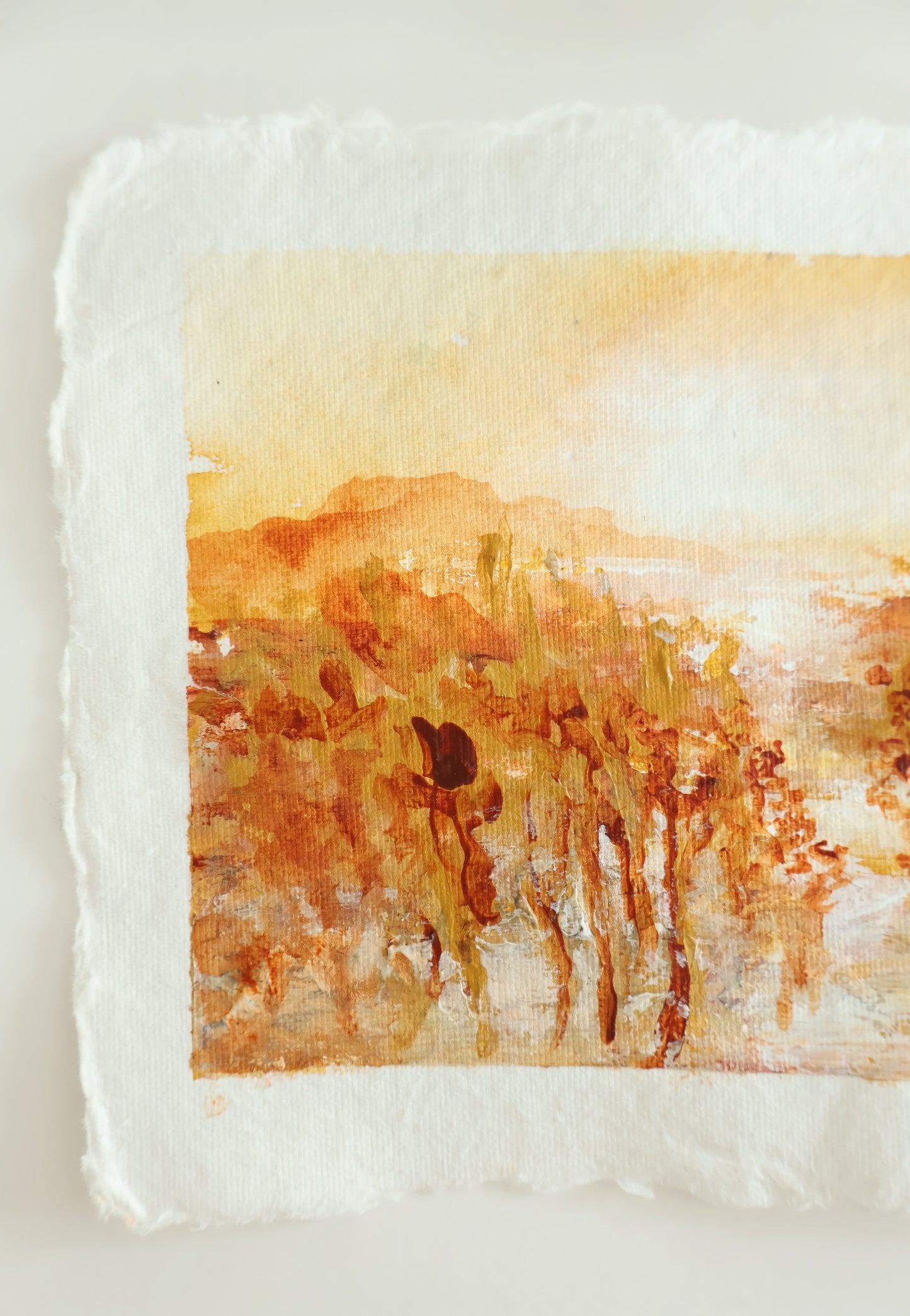 "Hehkuva valo" maalaus käsintehdylle paperille (32x23cm kehystettynä)