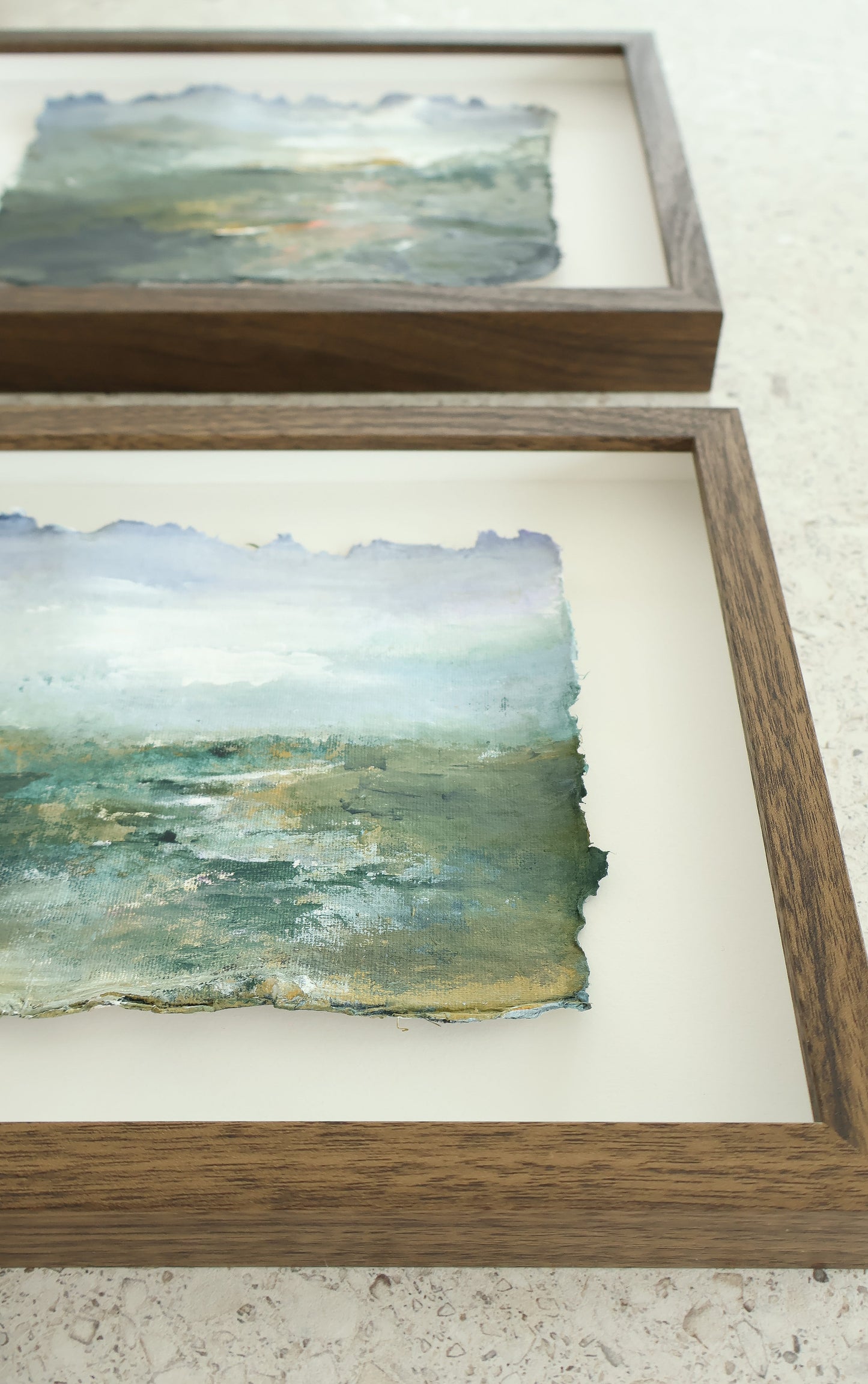 "Calm and green" maalaus käsintehdylle paperille (32x23cm kehystettynä)