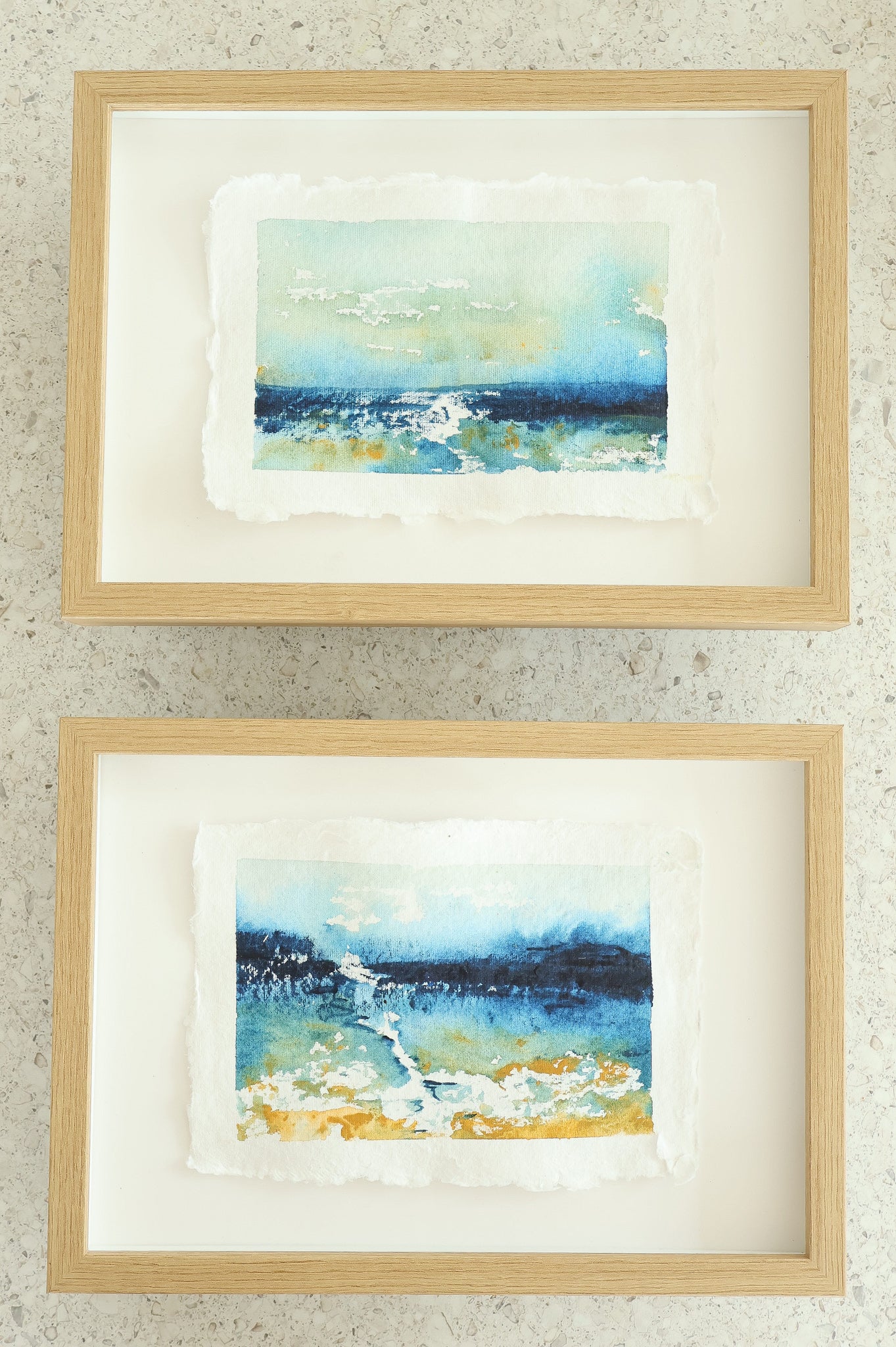 "Calming water" maalaus käsintehdylle paperille (32x23cm kehystettynä)