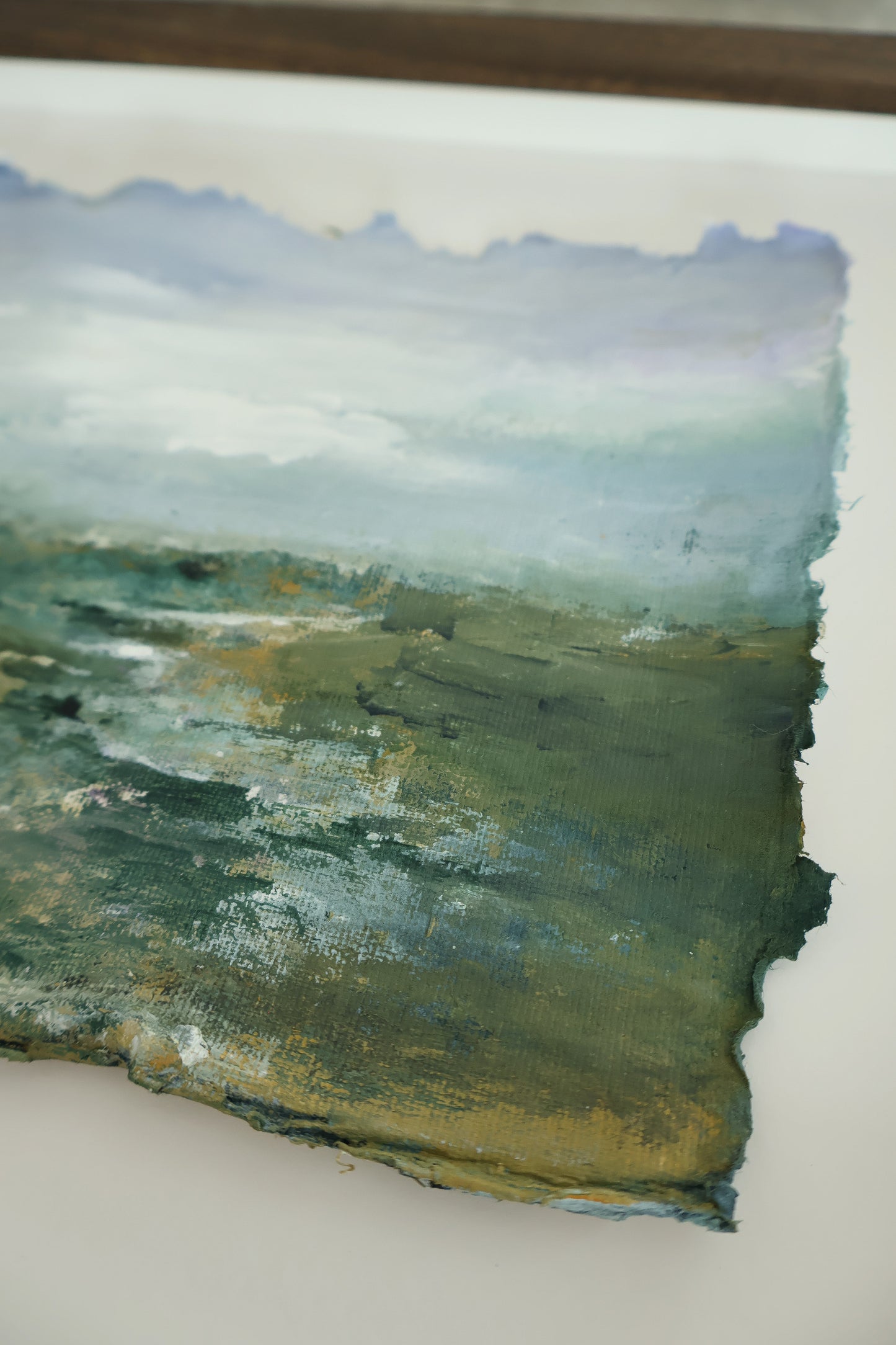 "Calm and green" maalaus käsintehdylle paperille (32x23cm kehystettynä)